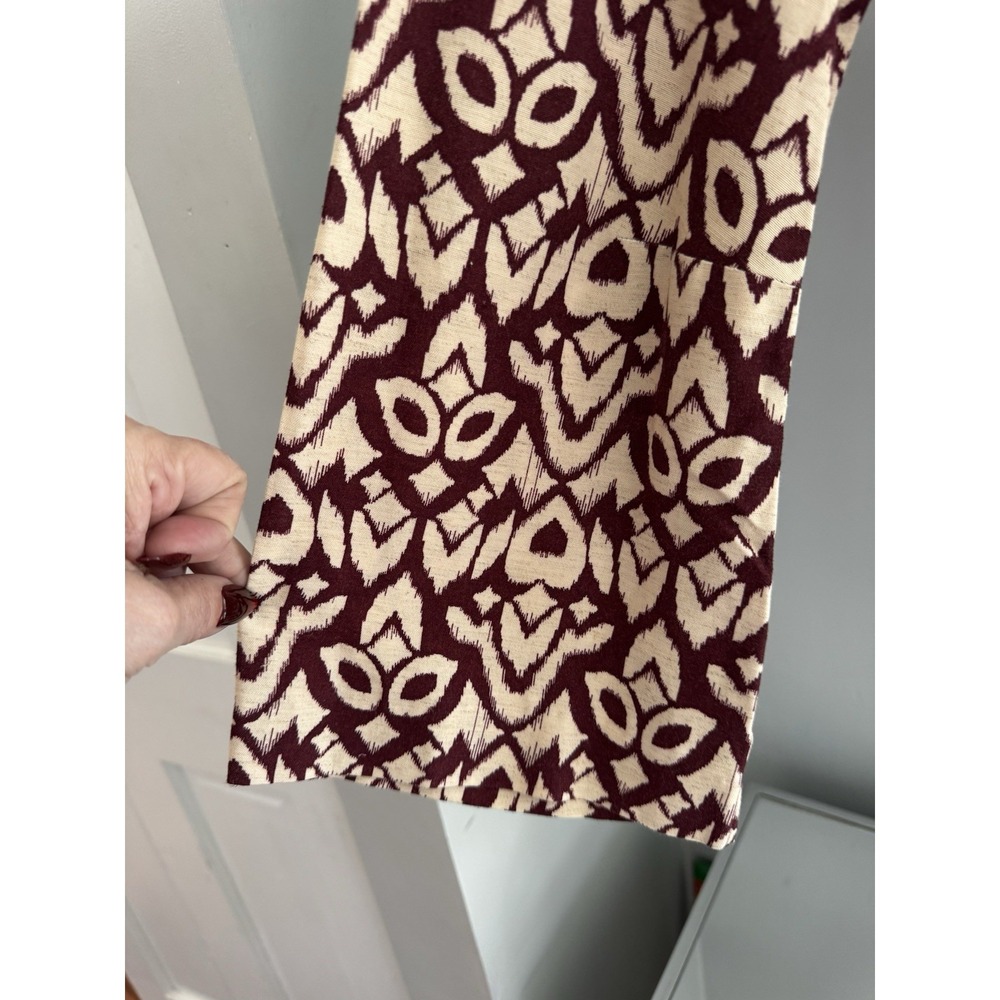Zara Cropped Blouse Women's Small‎ Burgundy Cream Abstract Twist Front - Picture 5 of 7
